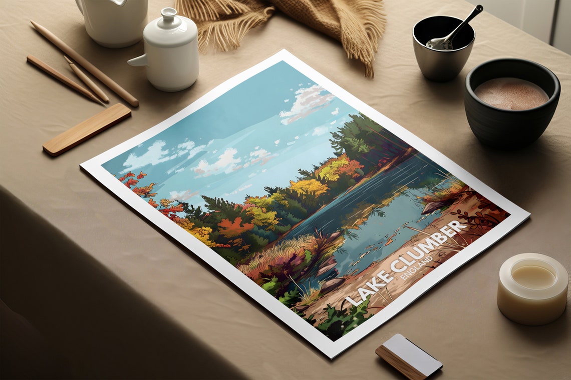 Lake Clumber Print Lake Clumber Poster England Lake Travel Poster Lake Wall Art Decor United Kingdom Lake Art England Nature Poster - Image 2