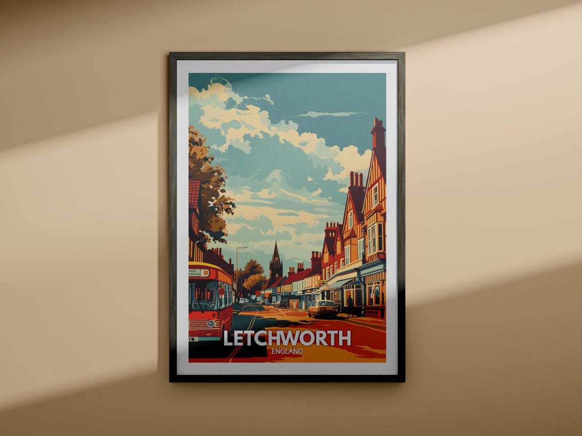 Letchworth England Vintage Travel Poster Charming Street Scene - Image 4