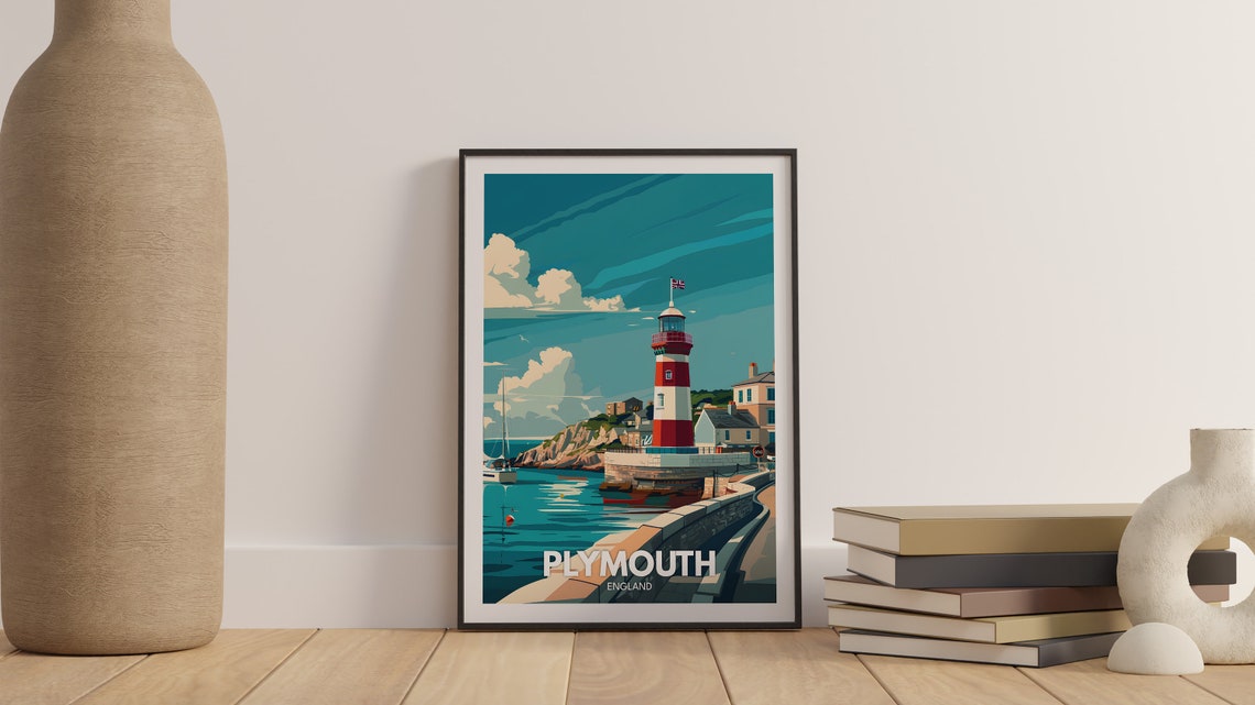 Plymouth Print Plymouth Poster Uk Wall Art England Wall Art Decor British Travel Poster United Kingdom Print England City Art - Image 2