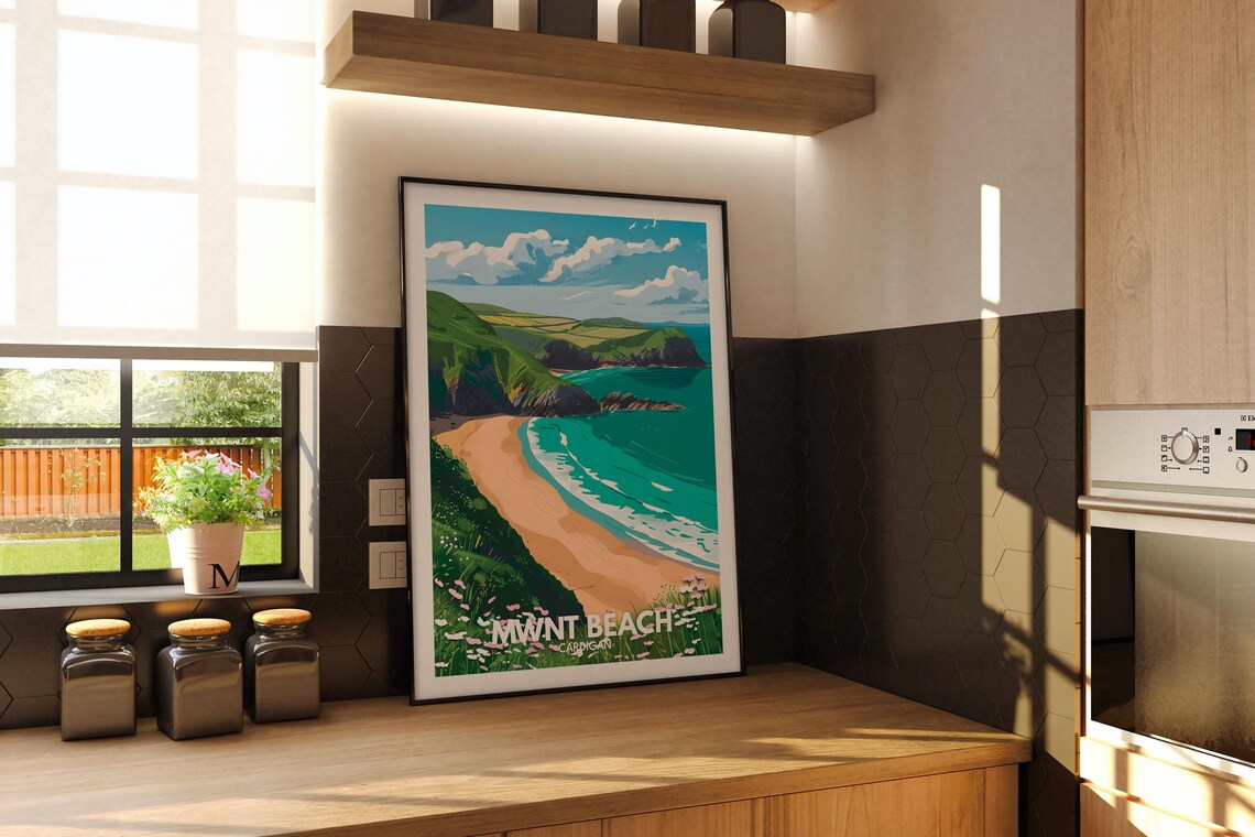 Mwnt Beach Cardigan Bay Cliffs Wildflowers Vintage Travel Poster - Image 3