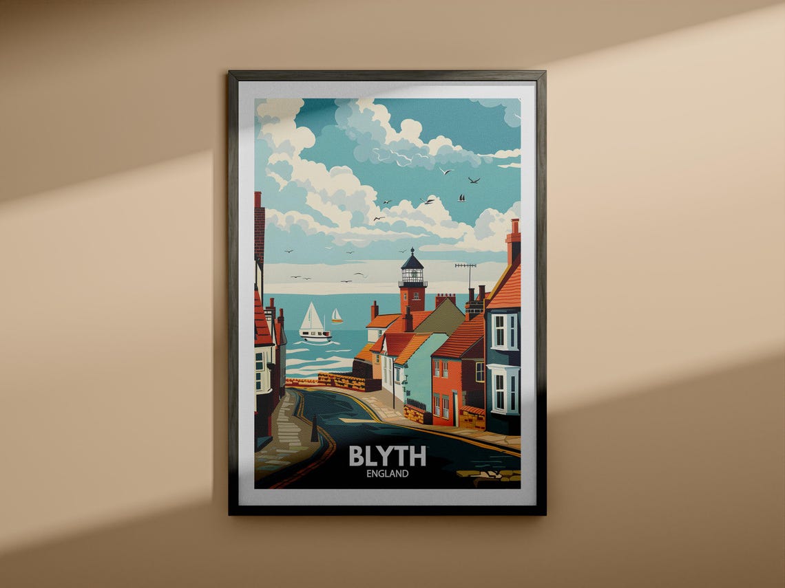 Blyth England Seaside Street Lighthouse Sailboats View Travel Poster - Image 4