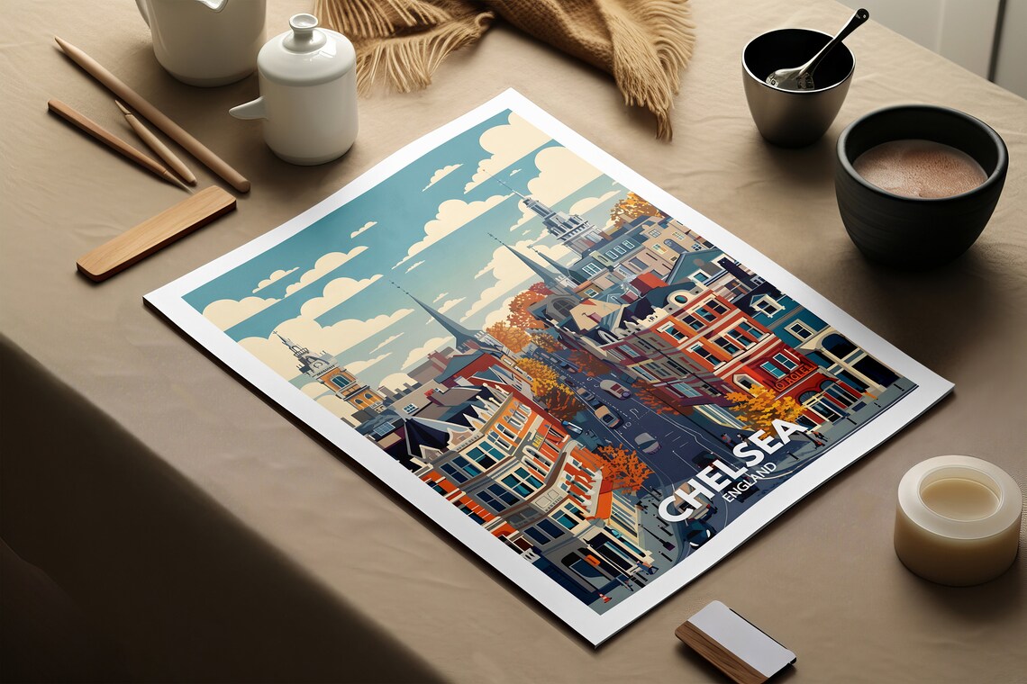 Chelsea England London Street Historic Towers Autumn Glow Poster - Image 2