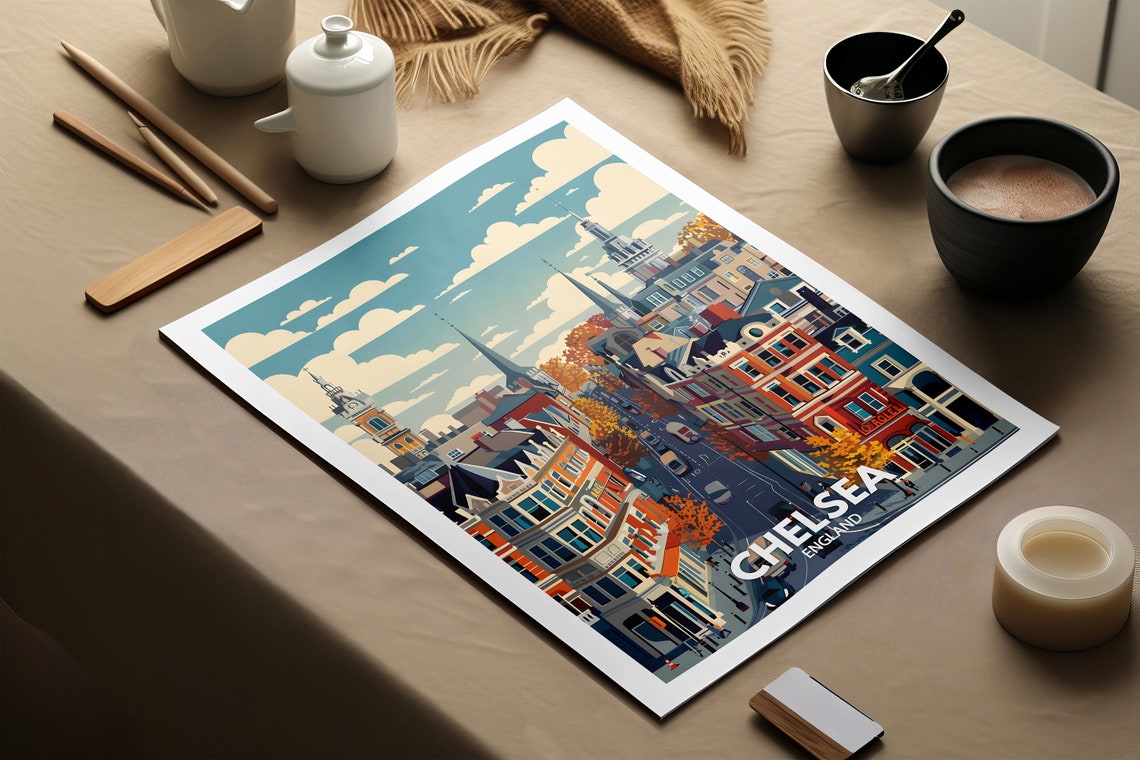 Chelsea Print Chelsea Poster Uk Wall Art England Wall Art Decor British Travel Poster United Kingdom Print England City Art - Image 2