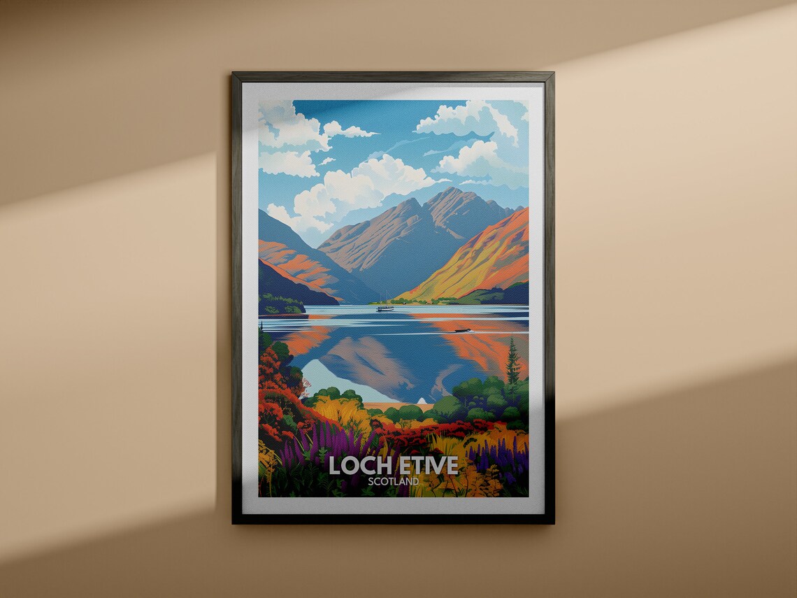 Loch Etive Scotland Autumn Lochside Wildflowers Mirror Travel Poster - Image 4