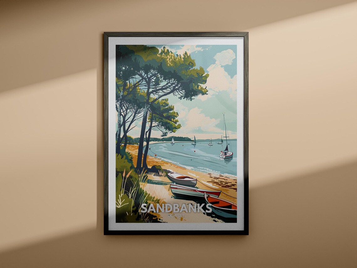 Sandbanks Dorset Beach Pine Trees Sailing Boats Golden Travel Poster - Image 4