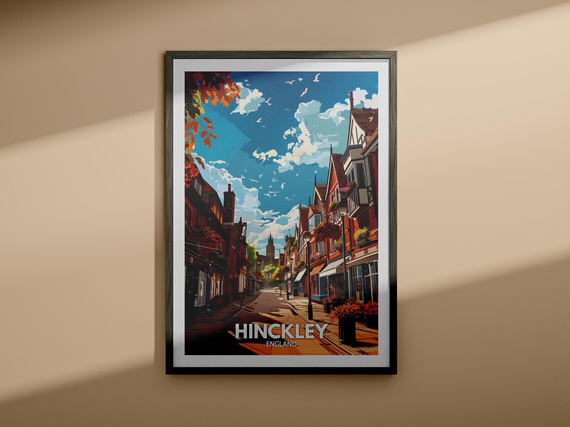 Hinckley England Charming High Street Autumn Sunshine Poster - Image 4