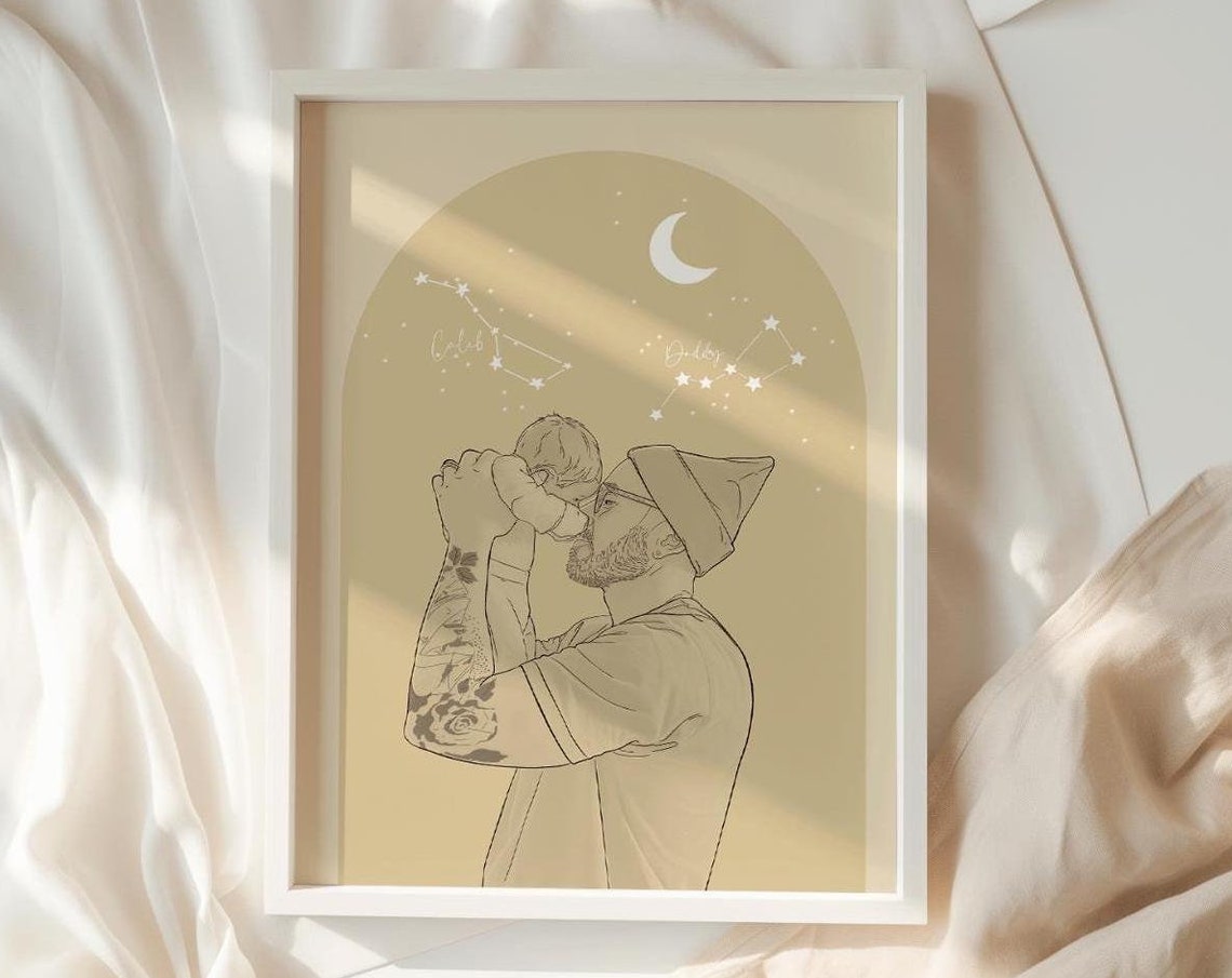 Daddy And Baby Constellation Stars Night Sky Line Sketch Poster