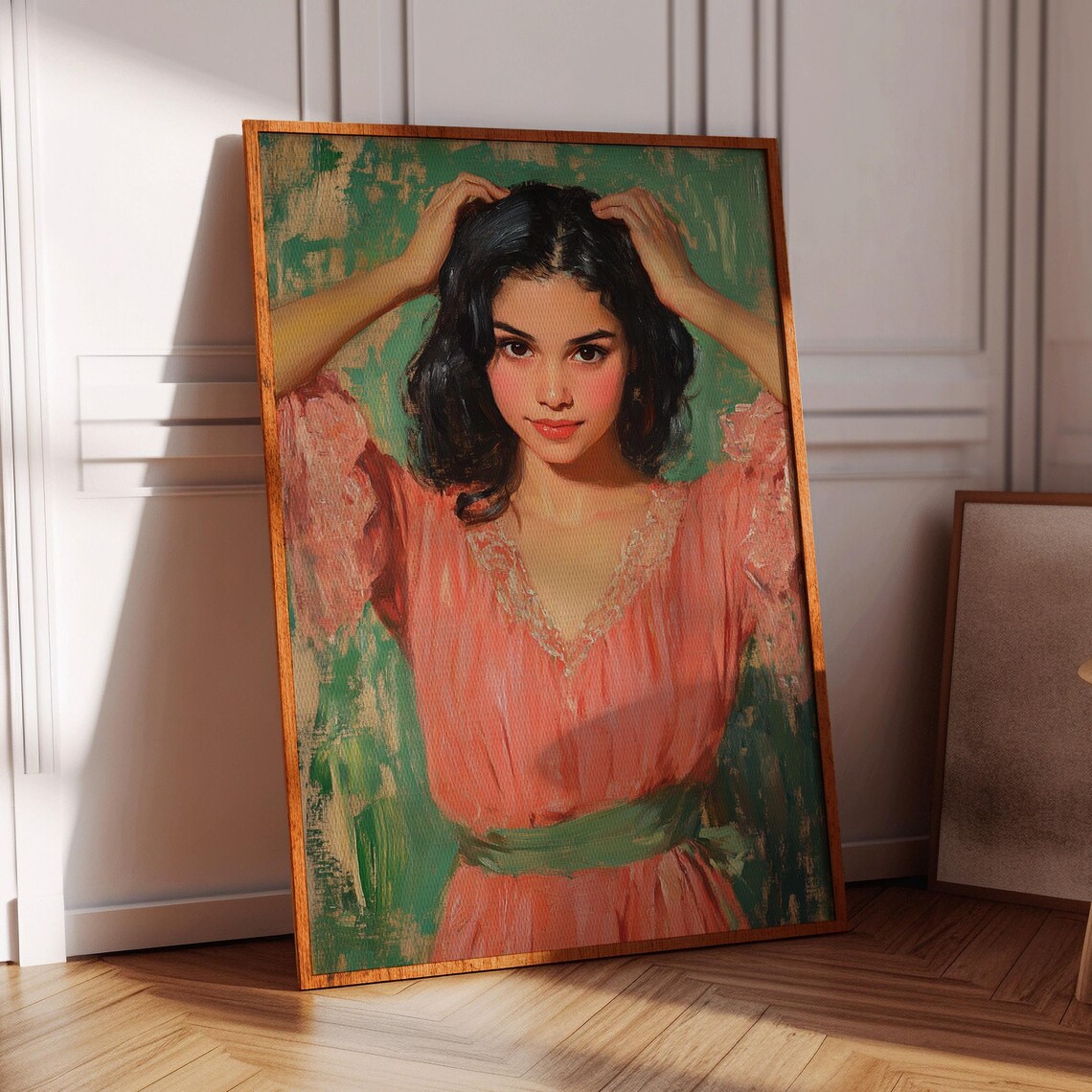 Romantic Vintage Girl Portrait, Classic Oil Style