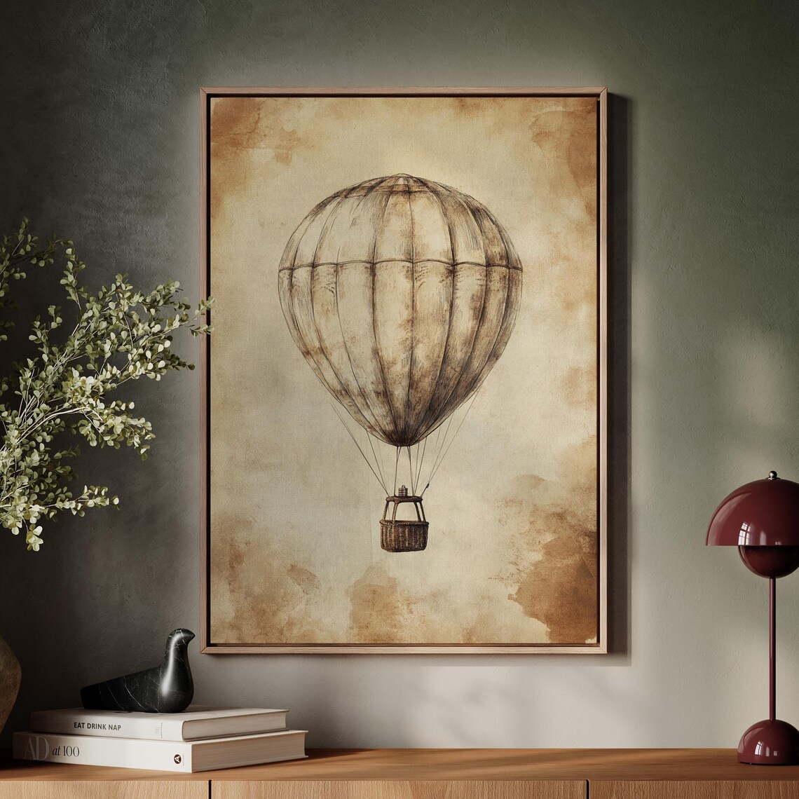 Vintage Hot Air Balloon, Antique Aviation Travel Poster