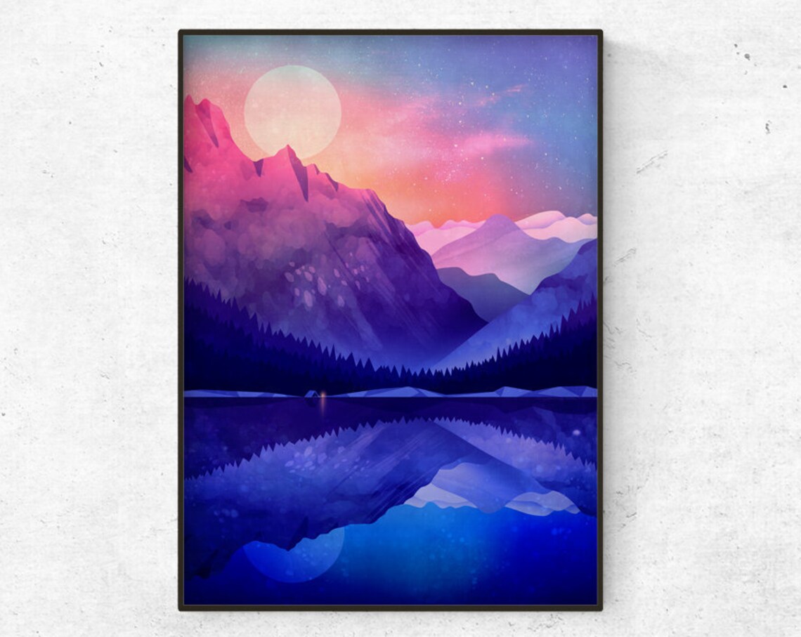 Camping By The Lake Landscape Art Print