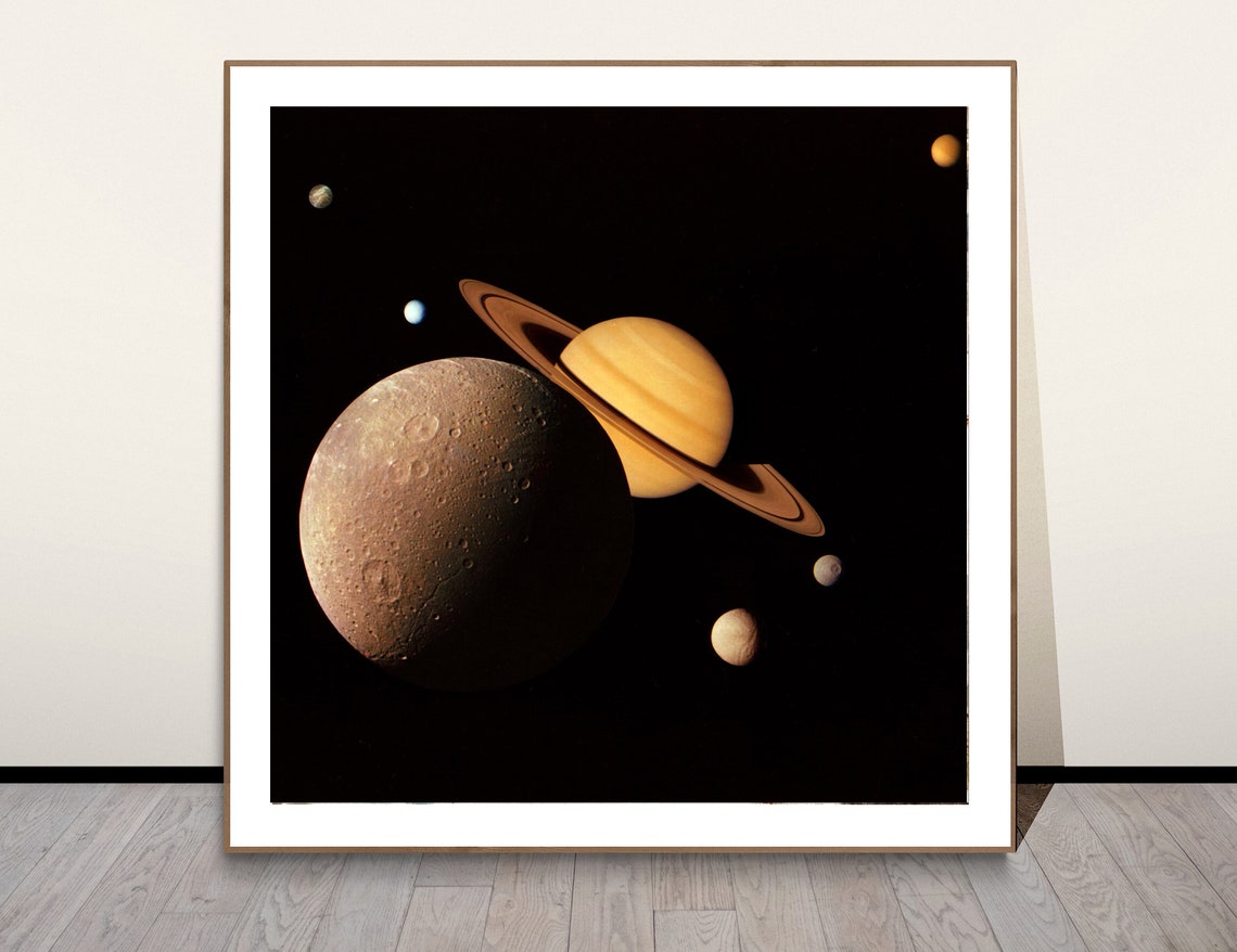 Saturn System Montage Moons Family Deep Space Photo Art Poster