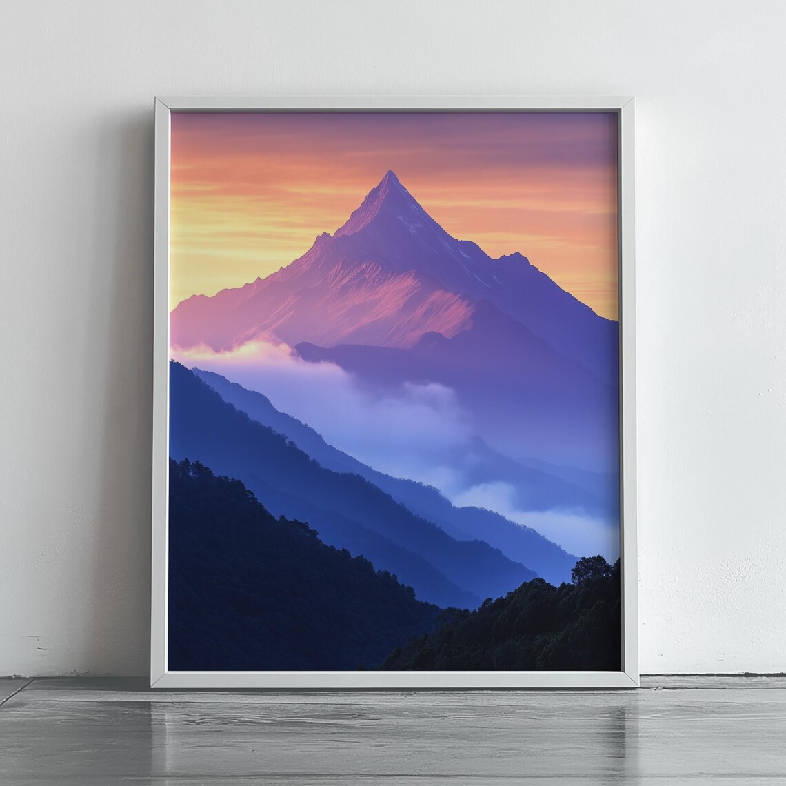 Sunrise Peak Above Layered Blue Ridges In Orange And Pink Poster