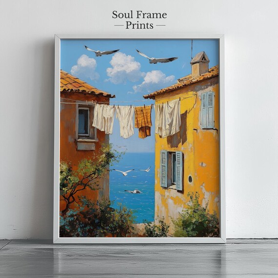 Mediterranean Village Laundry Lines Between Sunny Houses And Sea Poster