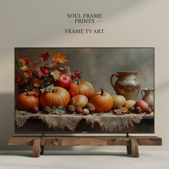 Thanksgiving Frame Tv Art Pumpkin Still Life For Samsung Autumn Harvest Decor Rustic Kitchen Fall Display 5
