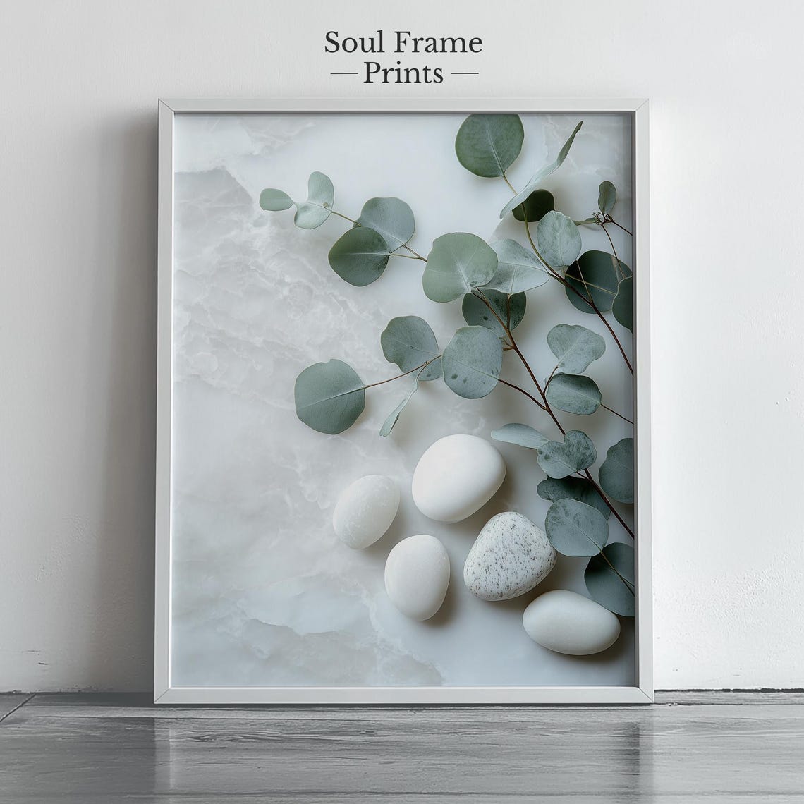 Eucalyptus Branches and White Stones Minimalist Zen Spa Poster