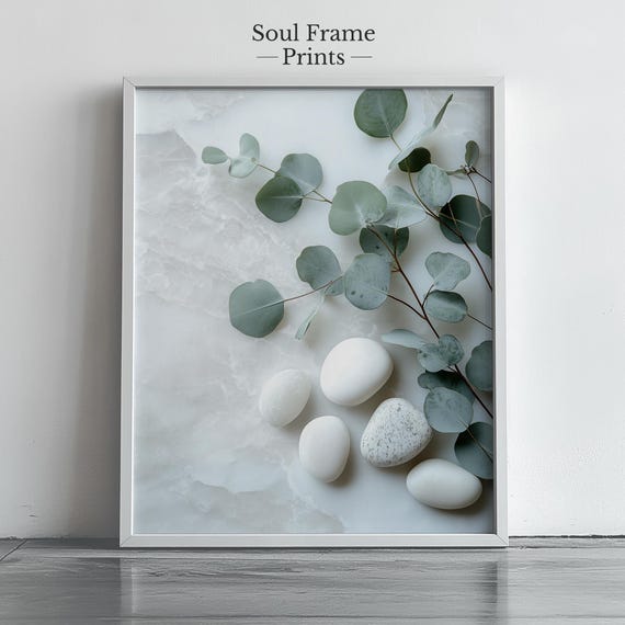 Eucalyptus Branches and White Stones Minimalist Zen Spa Poster