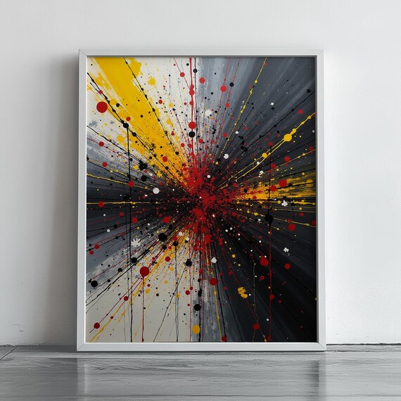 Modern Abstract Explosion Wall Art Bold Color Splash Canvas Print Red Yellow Black Contemporary Office Decor Statement Painting Gift 162