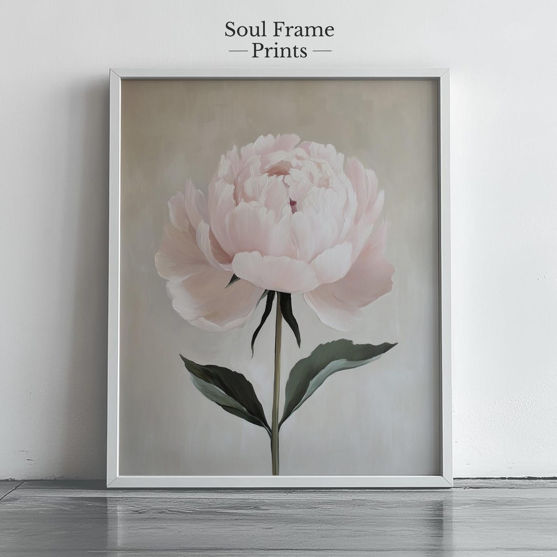 Soft Pink Peony Bloom Wall Art Romantic Floral Still Life Painting