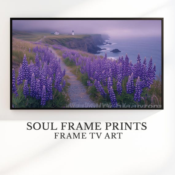 Coastal Lupine Trail Frame Tv Art Misty Landscape For Purple Flower Scenic Wall Decor Spring 88