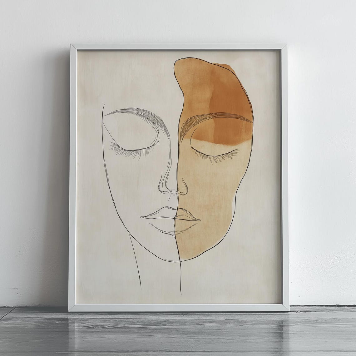 Minimalist Line Art Face Earthy Watercolor Neutral Portrait Poster