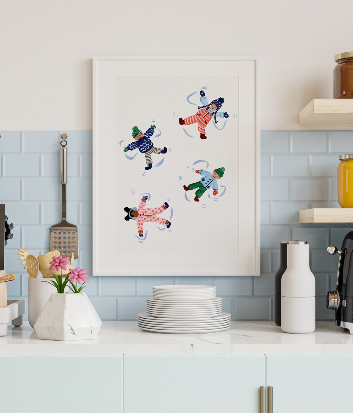 Snow Angels Holiday Christmas Watercolor Art Print - Image 3