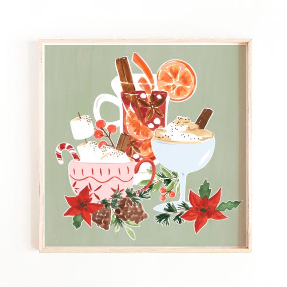 Christmas Holiday Cocktails Kitchen Art Print