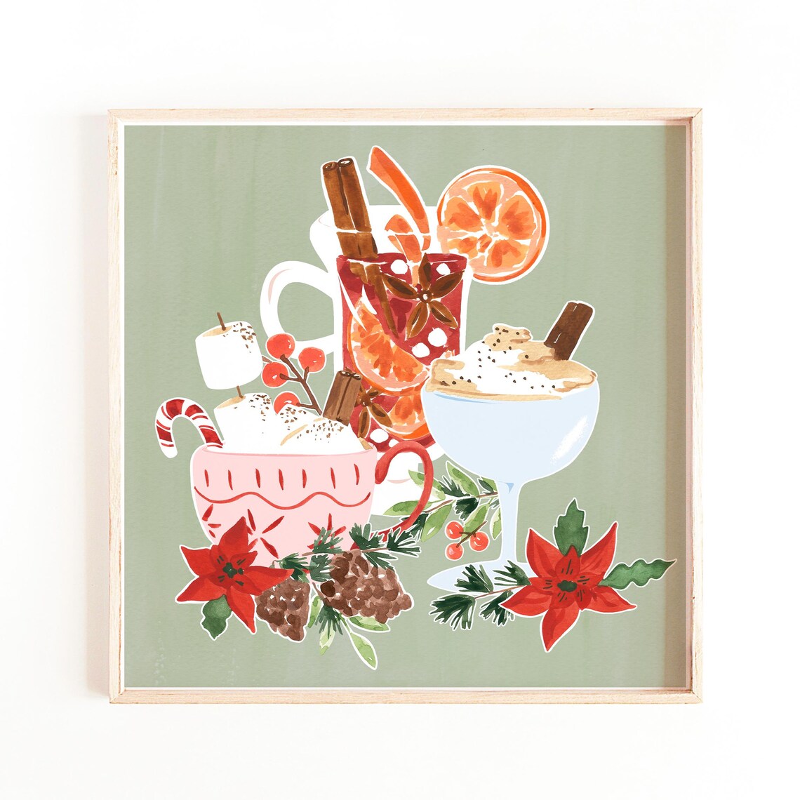 Christmas Holiday Cocktails Kitchen Art Print