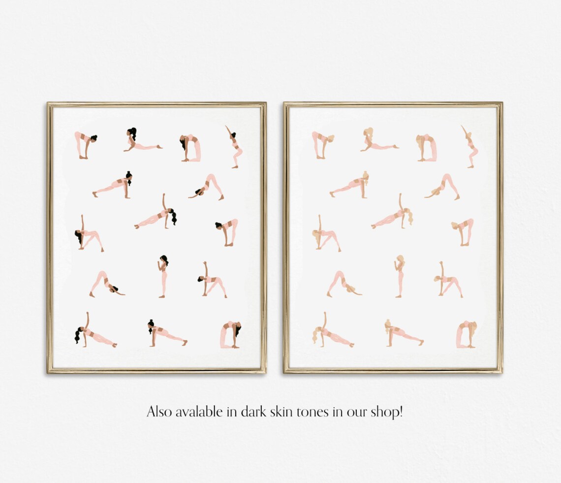 Blonde Yoga Ladies Art Print, Pink Minimalist Poses - Image 2