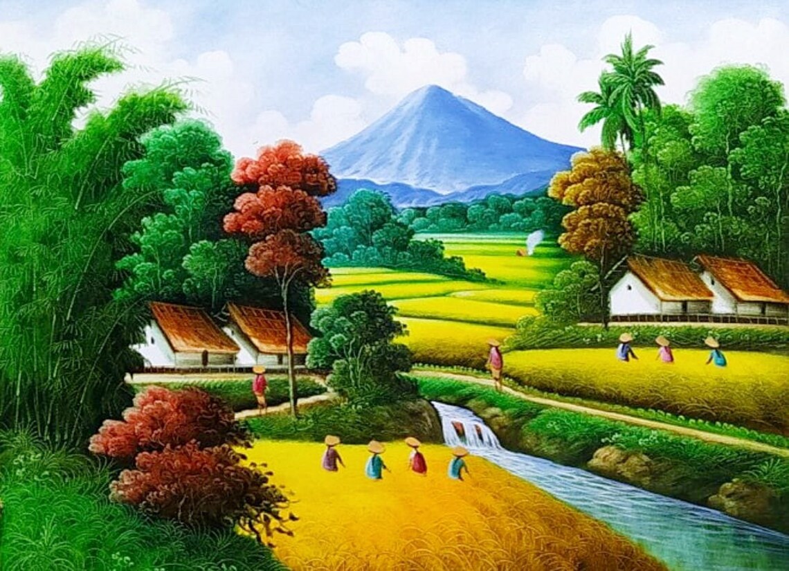 Rice Harvest Painting, Calm Cool Atmosphere