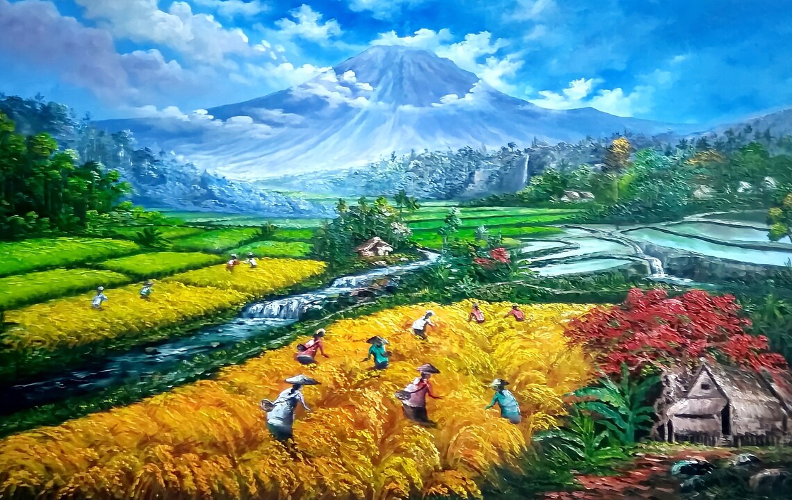 Rice Harvest Realistic Painting Art Print - Image 5