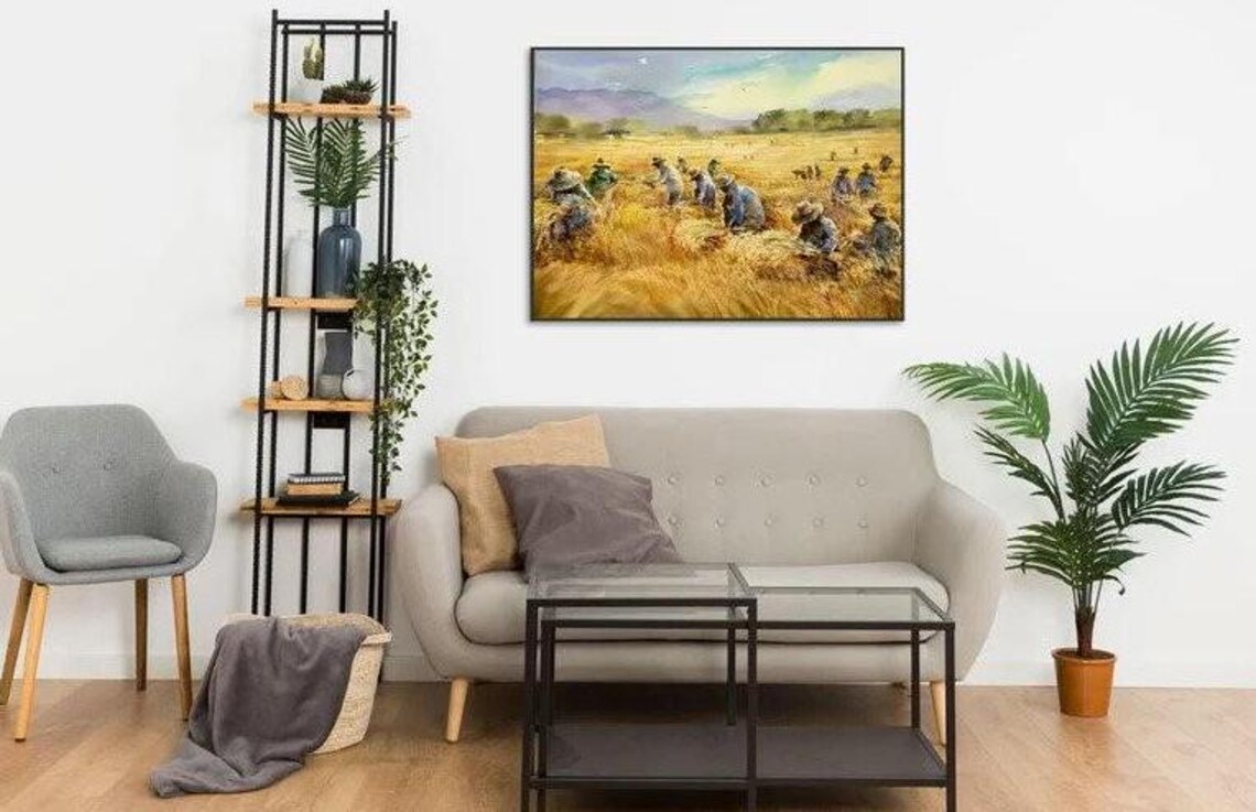 Golden Harvest Painting, Farmers At Work - Image 3
