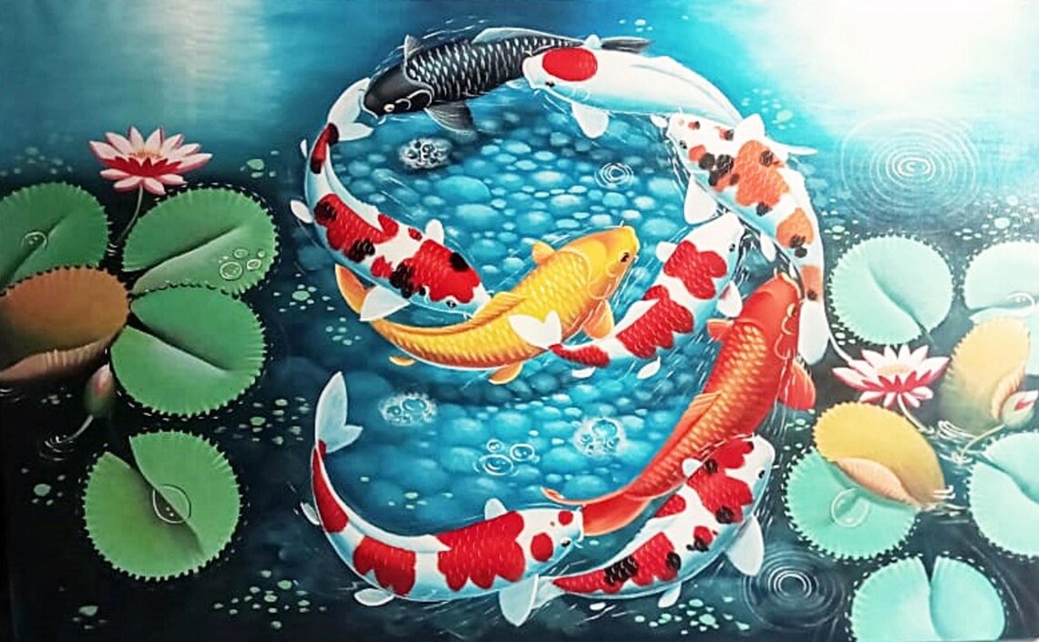 Koi Fish Painting, Number 9 Formation Landscape - Image 5