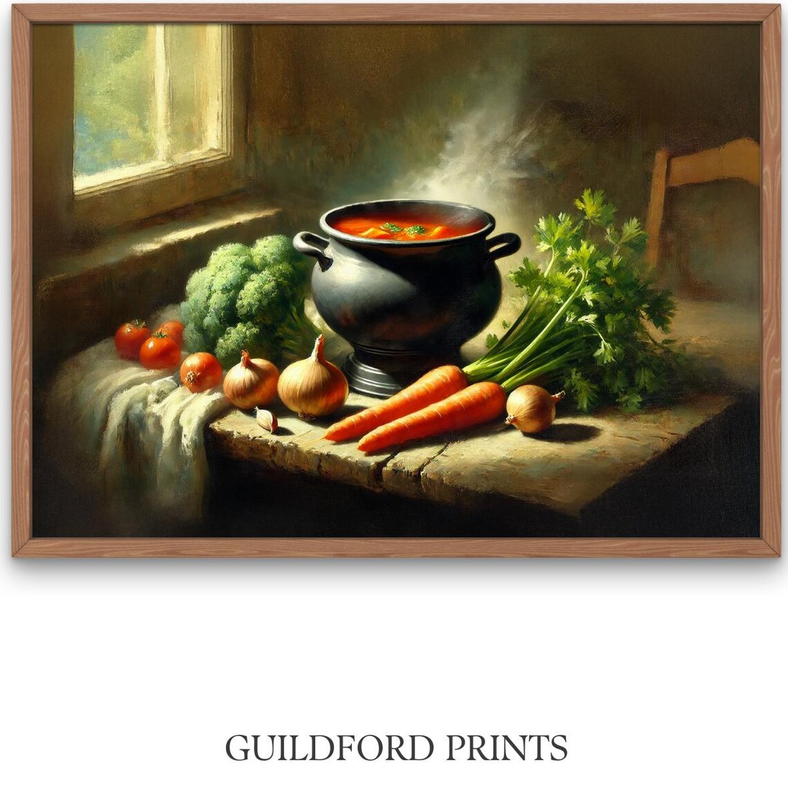 Vintage Inspired Vegetable Soup Still Life, Kitchen Accent