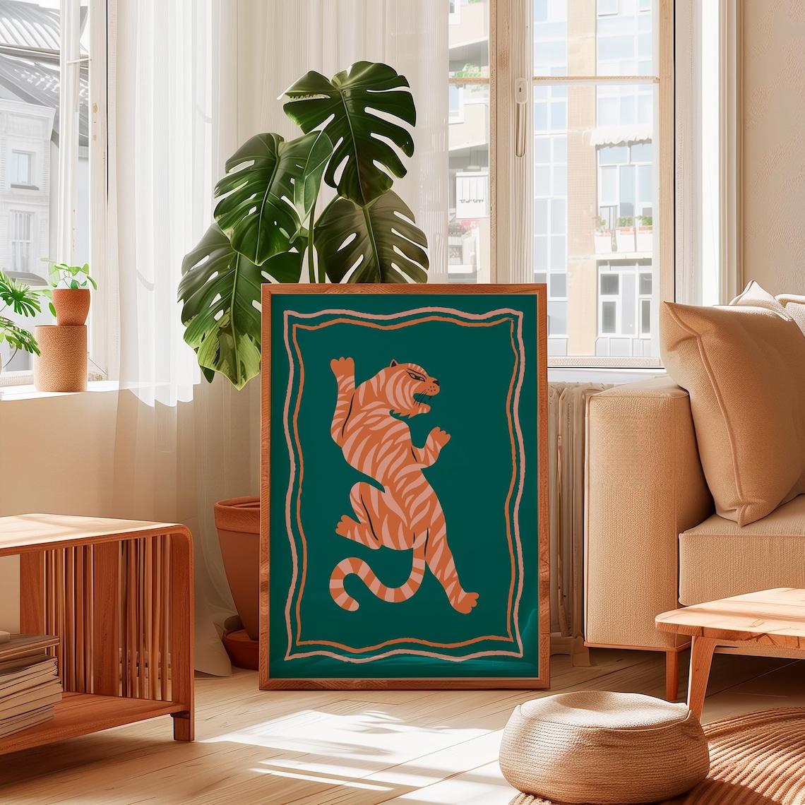 Tiger Print Poster, Maximalist Mid-Century Home Decor