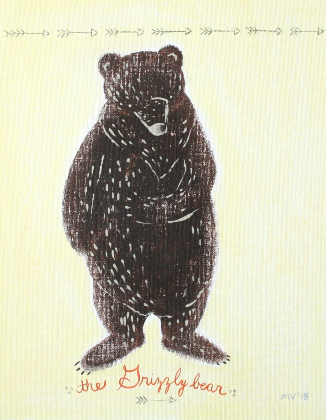 Standing Grizzly Bear Rustic Arrow Woodland Nursery Art Poster