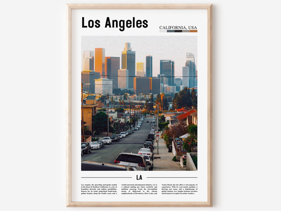 Los Angeles Downtown Skyline Sunset City Street Travel Poster