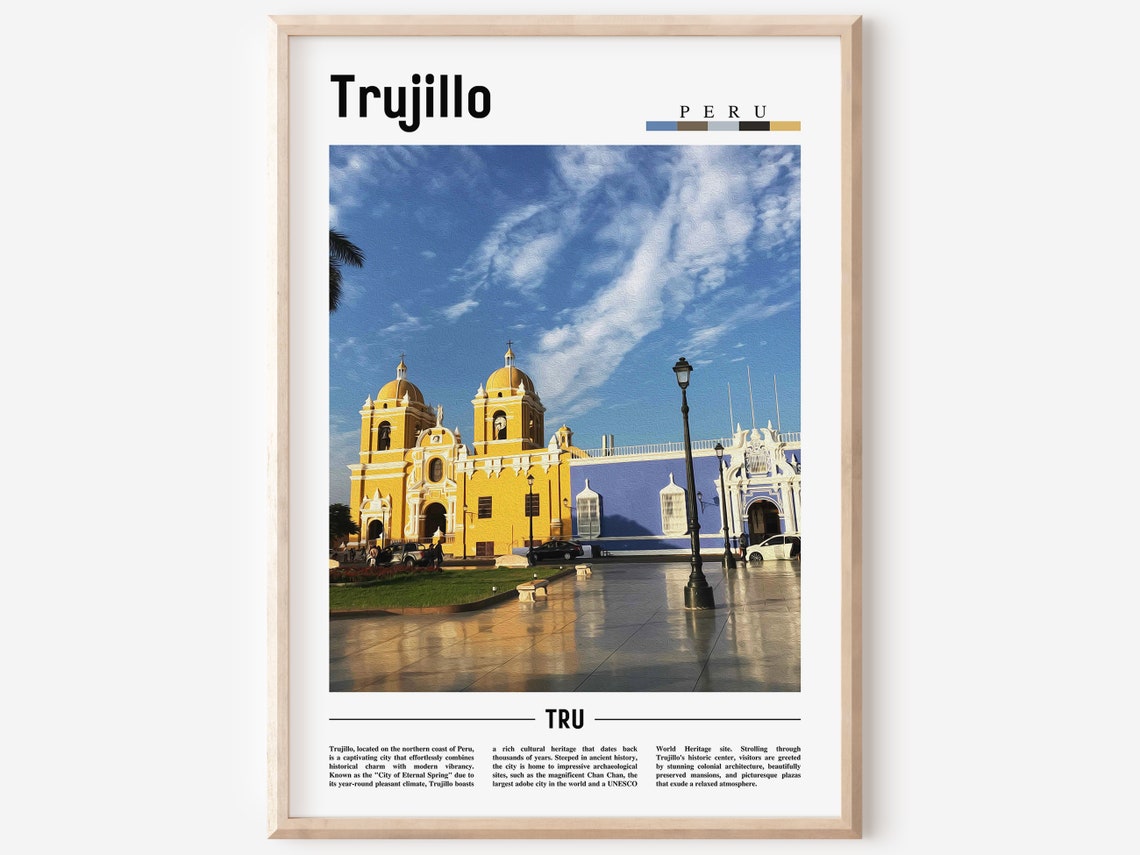 Trujillo Peru Colonial Church Blue Sky Historic City Travel Poster