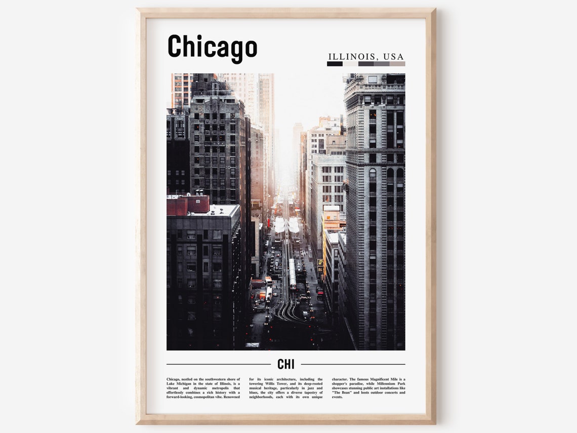 Chicago Illinois Downtown Loop Street Canyon Elevated Train Poster