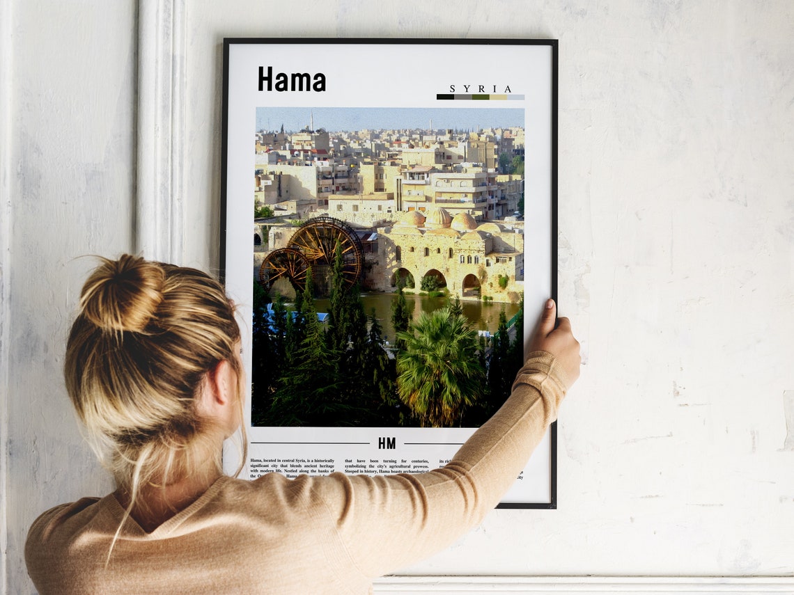 Hama Syria Historic Water Wheels Orontes River City View Poster - Image 2