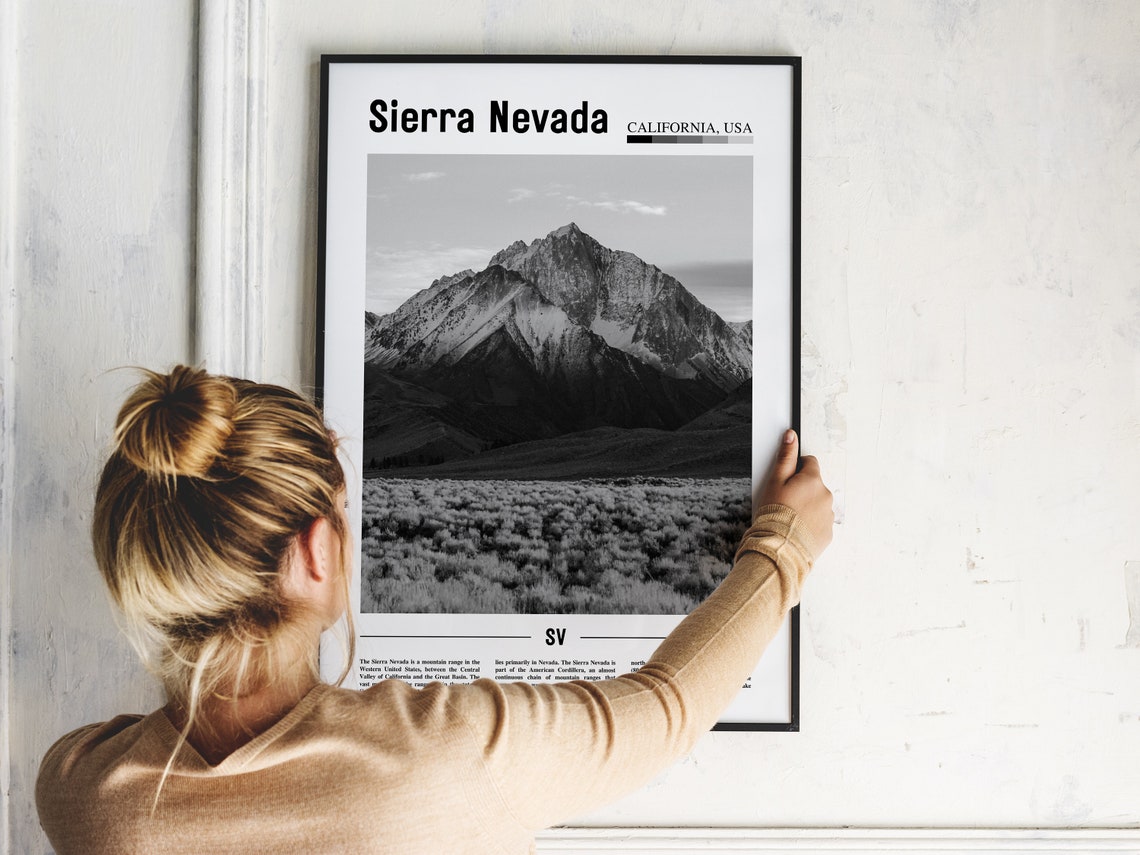Sierra Nevada California Black White Mountain Peaks Photo Poster - Image 2