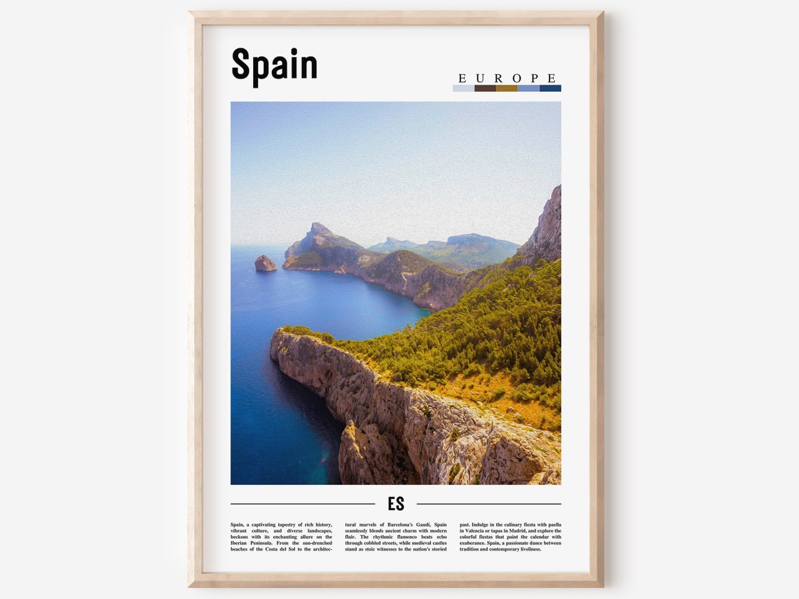 Spain Mediterranean Coastal Cliffs Turquoise Sea Travel Poster