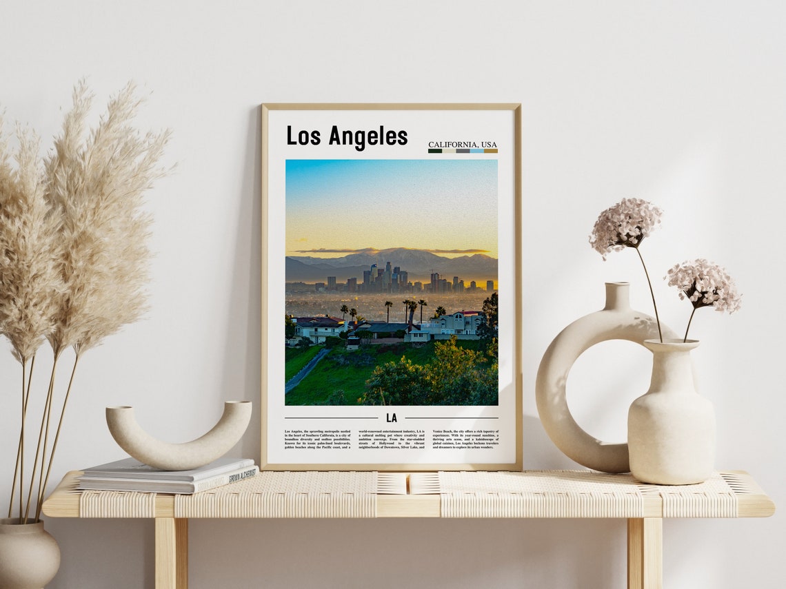 Los Angeles Skyline Golden Sunset Mountain View City Travel Poster - Image 3