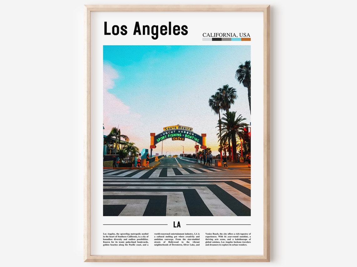 Los Angeles Santa Monica Pier Sign Beach Scene Travel Poster