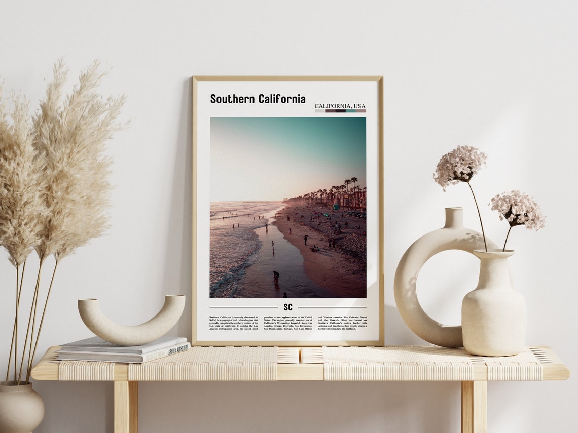 Southern California Poster Southern California Print Southern California Wall Art Minimal Travel Print Oil Painting Poster - Image 3