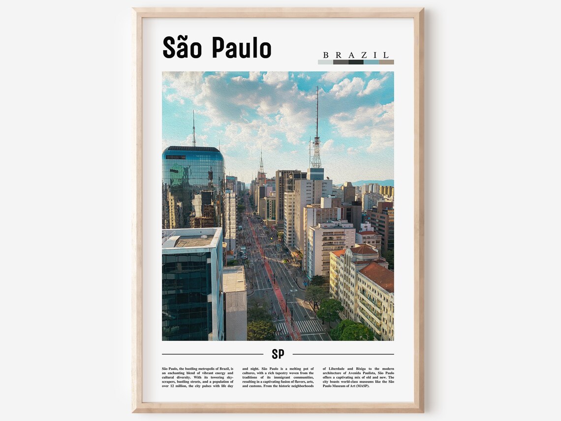 Sao Paulo Brazil City Avenue Skyline Travel Photo Poster Brazil
