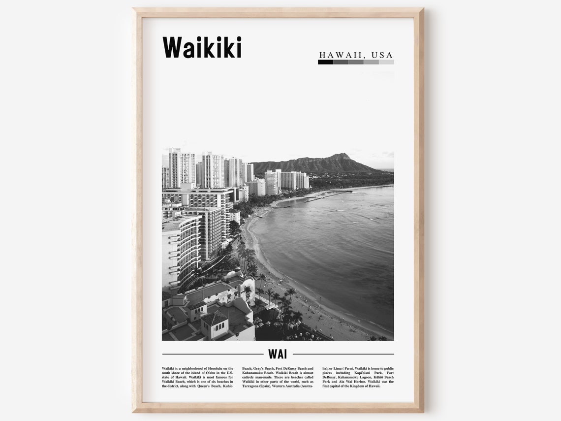 Waikiki Hawaii Black and White Diamond Head Beach Photo Poster