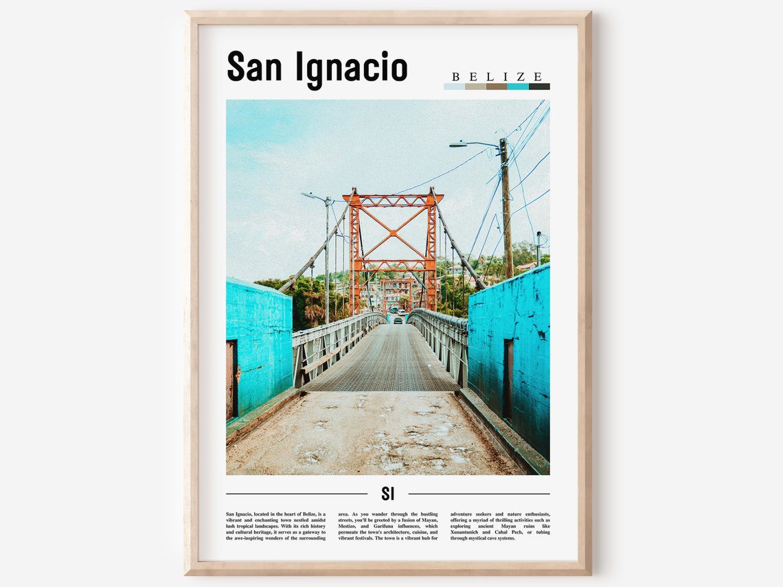 San Ignacio Belize Orange Suspension Bridge Landmark Travel Poster