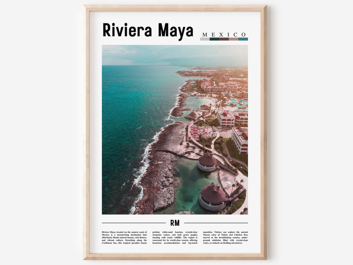 Riviera Maya Mexico Aerial Coastline Turquoise Caribbean Travel Poster
