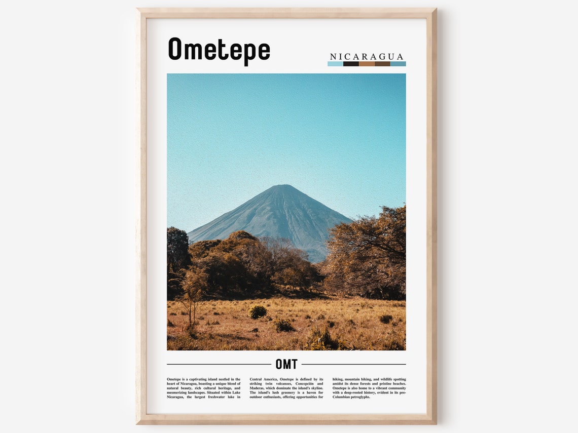 Ometepe Nicaragua Minimal Travel Poster Volcano Island Lake Photo Art