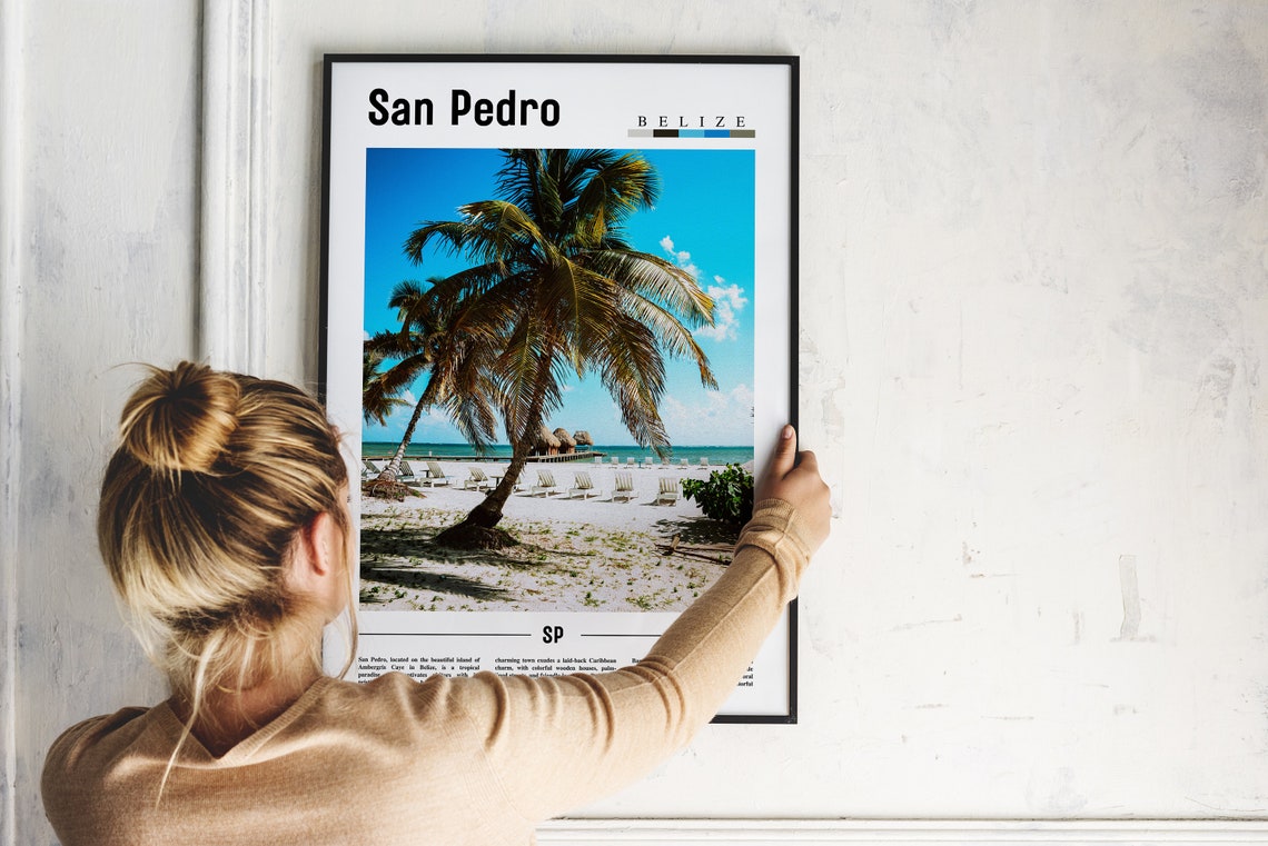 San Pedro Belize Palm Tree Beach Chairs Tropical Travel Poster - Image 2